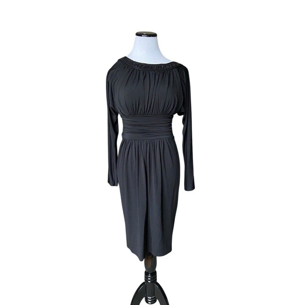 Maggie London Beaded Evening Dress Size 8 Black Open Back Holiday Cocktail Party